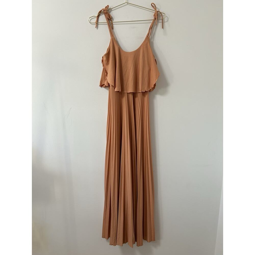 Vintage 70' Jody California Maxi Prom Dress Gown Sz 7 Peach Pleated Disco